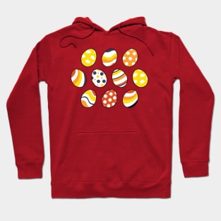 Egg Pattern | Yellow Orange Gray | Stripes Clouds Flowers Dots | Maroon Hoodie